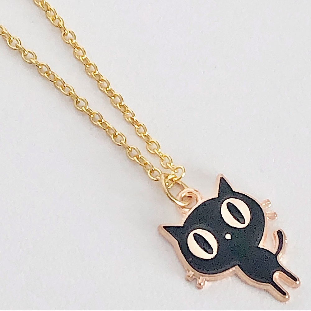 New Black Cat Chain Necklace Kitty Kitten Enamel Charm Fun Unique Gifts Anime